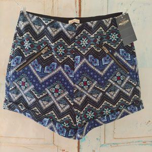 NWT HOLLISTER multi color stretch short w zipper elastic waist/XS/ blue blk wht